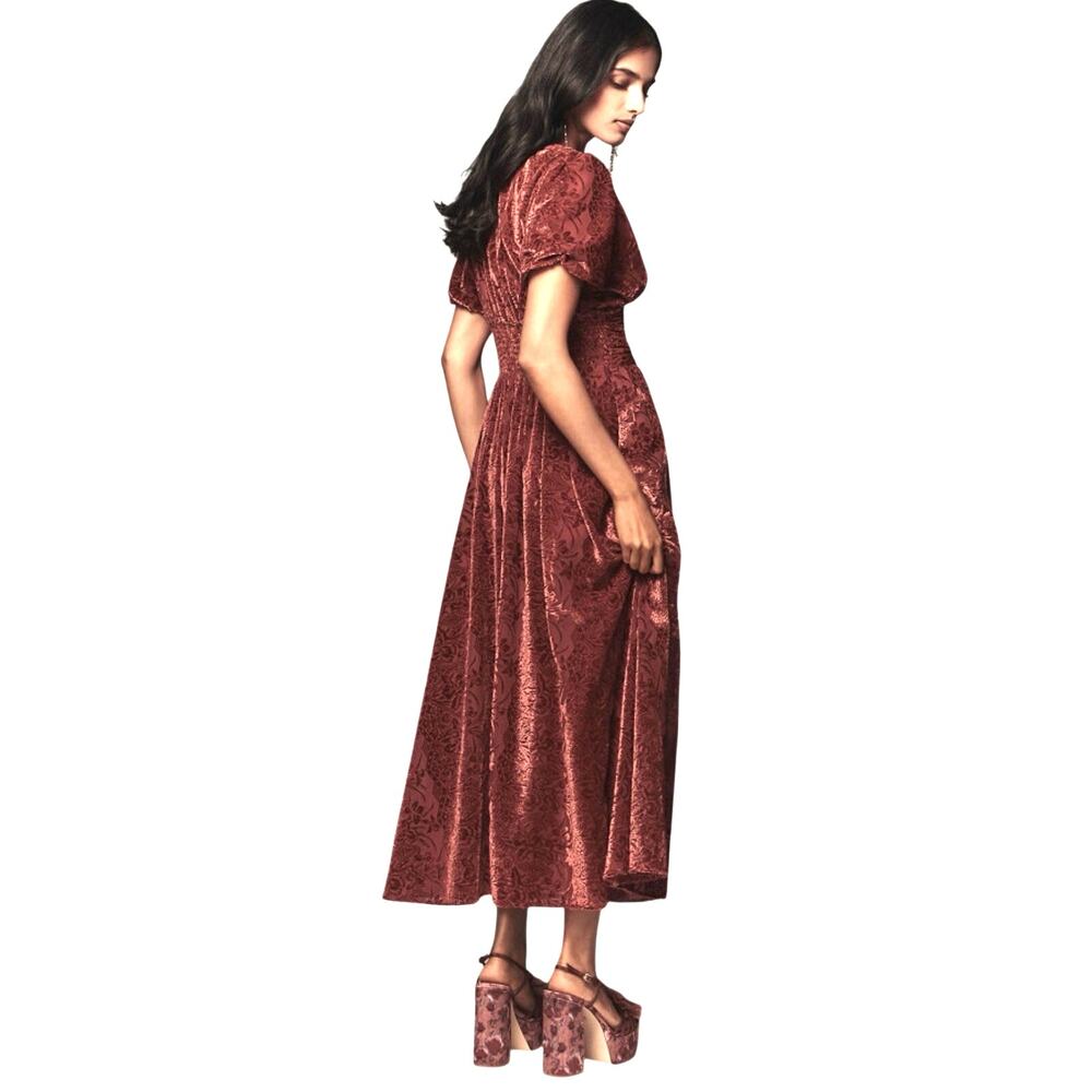 ANTHROPOLOGIE Women’s Katerina Red Floral Velvet Boho Maxi Dress - Picture 3 of 8
